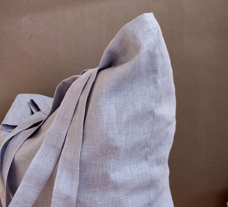 Linen gray shoulder shopping rustic bag, cottage style bag - 束口袋双肩包 - 亚麻 灰色