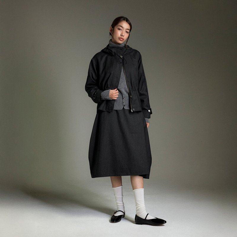 悠行连帽抽绳外套 - 女装休闲/机能外套 - 其他材质 黑色