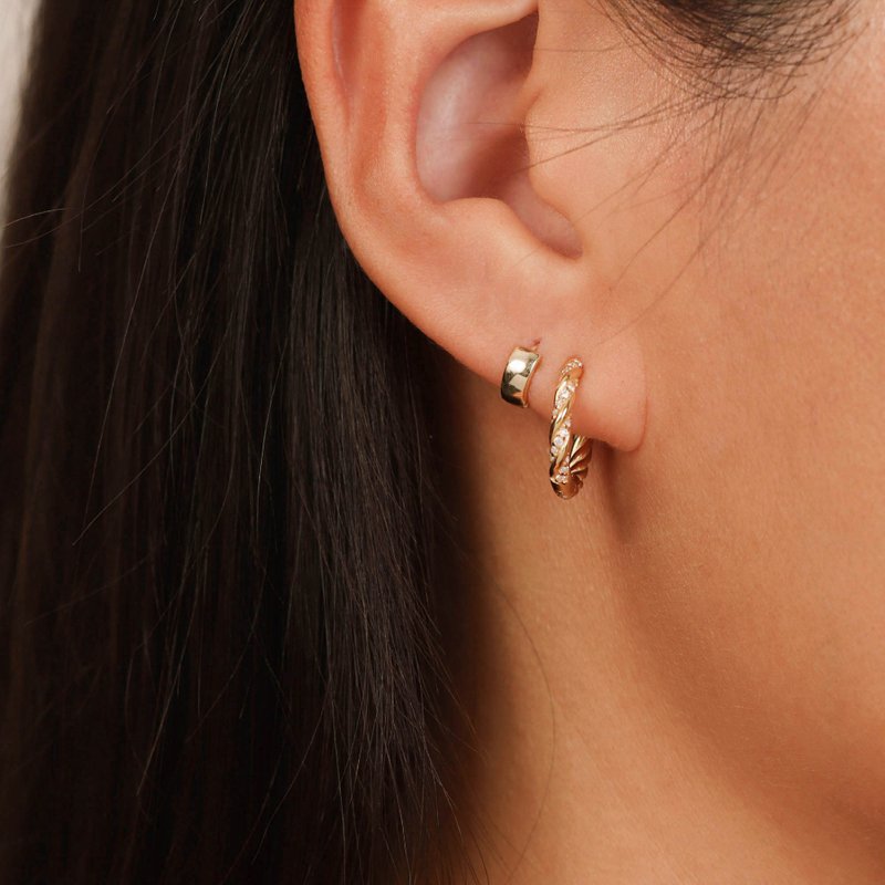 纏繞18k金色編織風麻花個性耳環耳飾 鑲鑽圓圈輕奢風耳環 交換禮 - 耳环/耳夹 - 银 金色