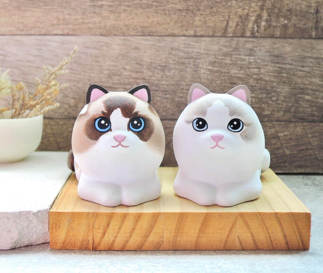 仙气布偶猫 长毛猫 摆饰  手工木制疗愈猫咪小木雕公仔 - 摆饰 - 木头 卡其色