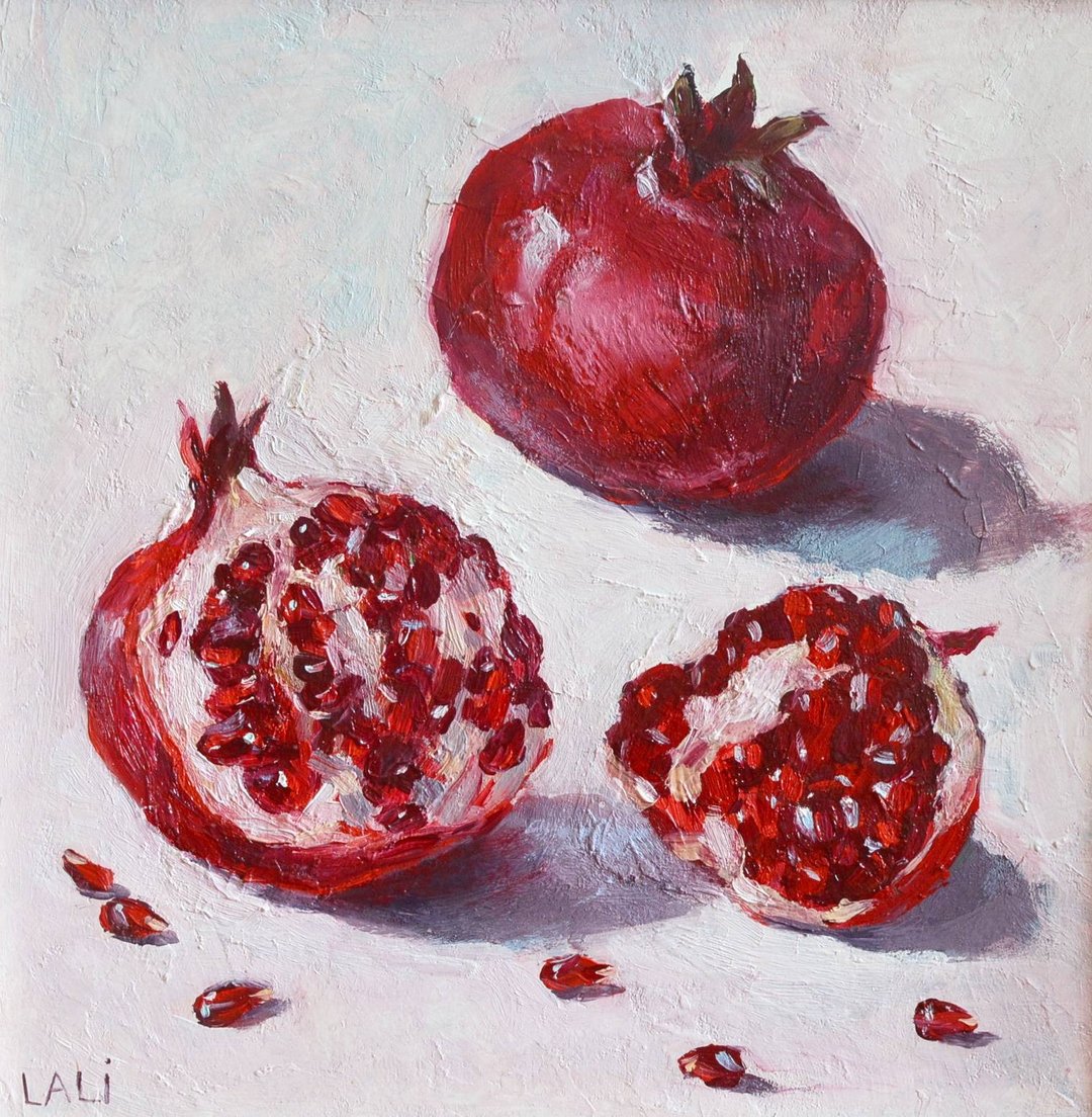 石榴 原创油画 现代艺术 当代艺术 水果 20x20cm - 插画/绘画/写字 - 其他金属 红色