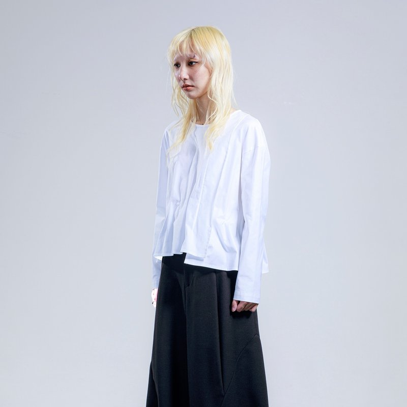 不对称单肩翻片上衣 - 女装上衣 - 其他材质 白色