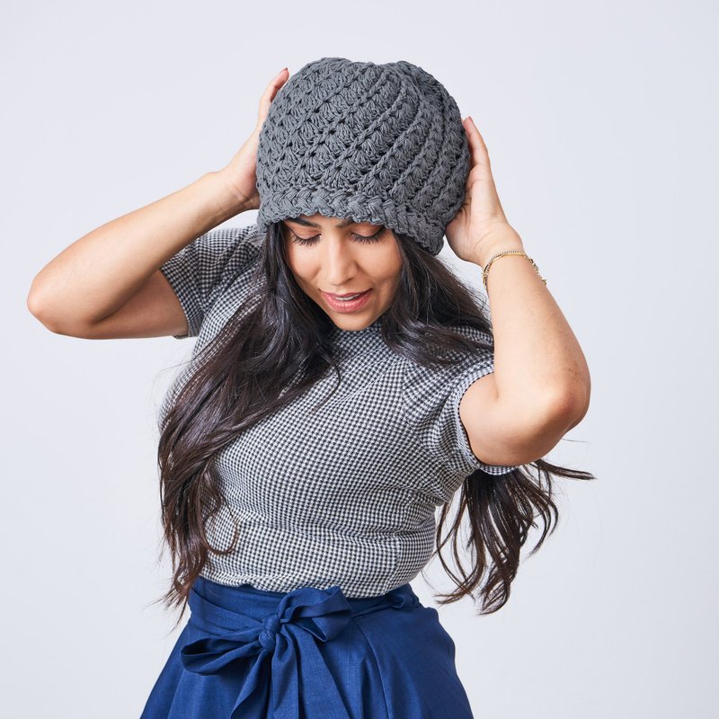 100% 棉质男骷髅帽，女士手工钩针无檐小便帽，手工针织帽 - 帽子 - 棉．麻 灰色