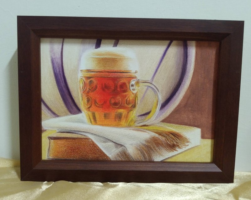 摆设 / 啤酒杯 / 色铅笔画 / 原稿 / 含框 - 海报/装饰画/版画 - 纸 