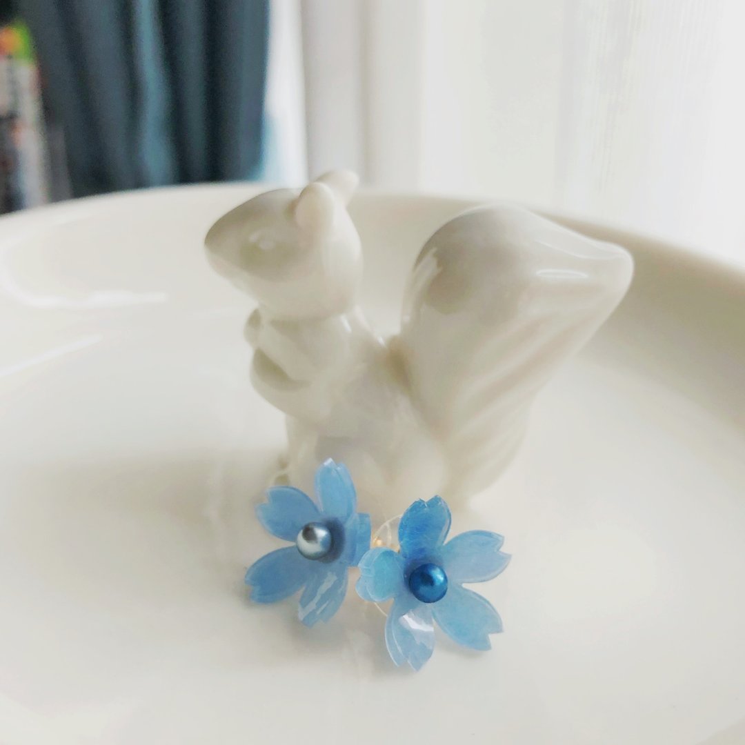 【樱花系列】海洋の桜 耳针 耳夹 - 耳环/耳夹 - 塑料 