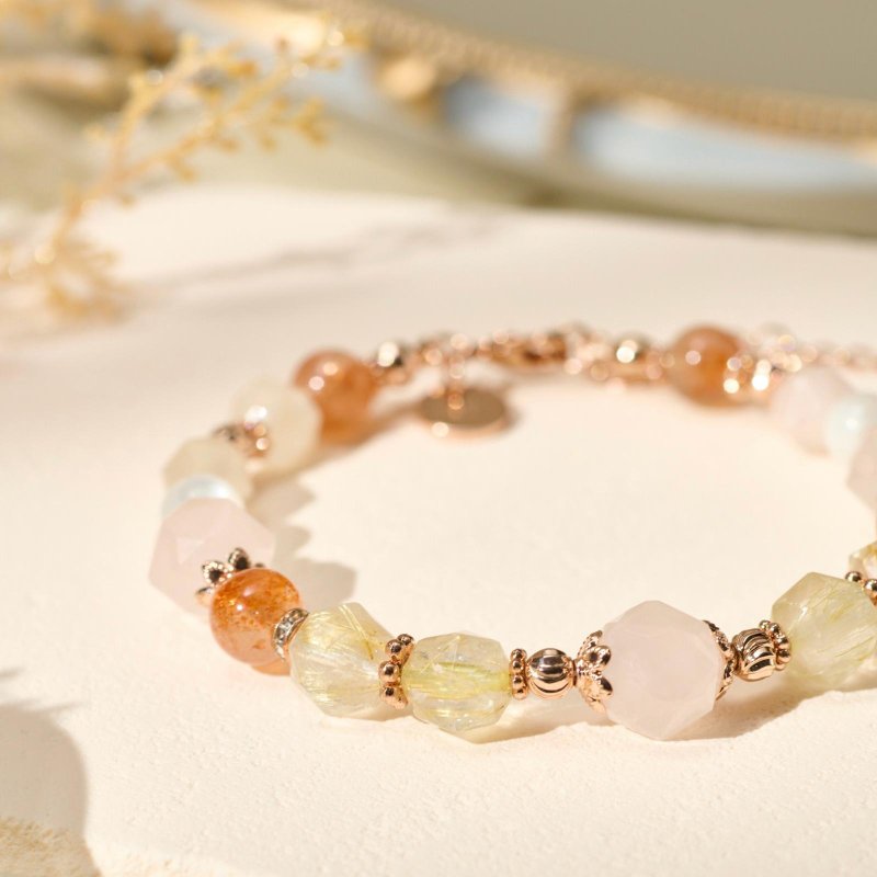 金发晶 金太阳 粉晶 水晶手链/自信魅力 幸运能量 - 手链/手环 - 水晶 橘色