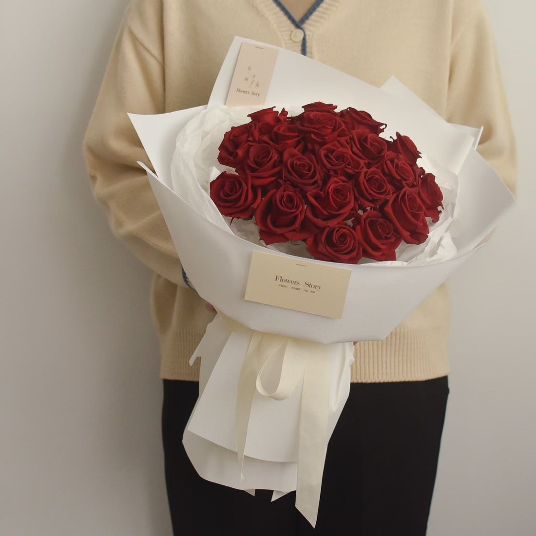 /20朵花束红色永生玫瑰/求婚 生日 纪念日 毕业 开幕 玫瑰 永生花 - 干燥花/捧花 - 植物．花 红色