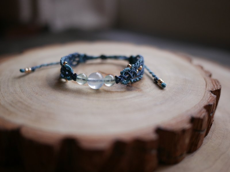 ~Rain~海蓝宝 l 南美蜡线 l 手工编织 l 手环 RB5 - 手链/手环 - 水晶 蓝色