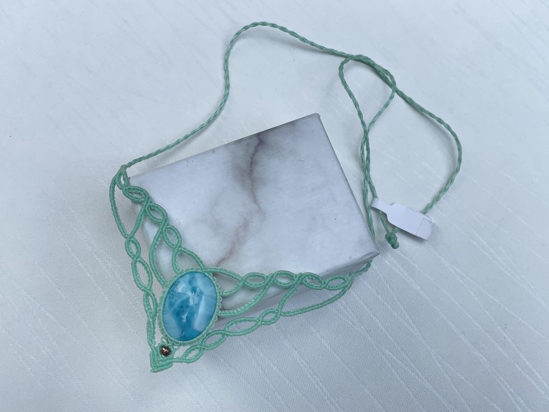 *220261 Macrame 海纹石 编织 颈链 - 项链 - 半宝石 蓝色