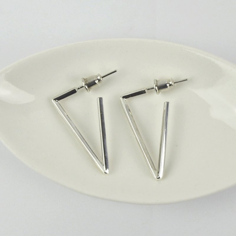 几何三角形耳环(一对) 925纯银 - 耳环/耳夹 - 纯银 银色