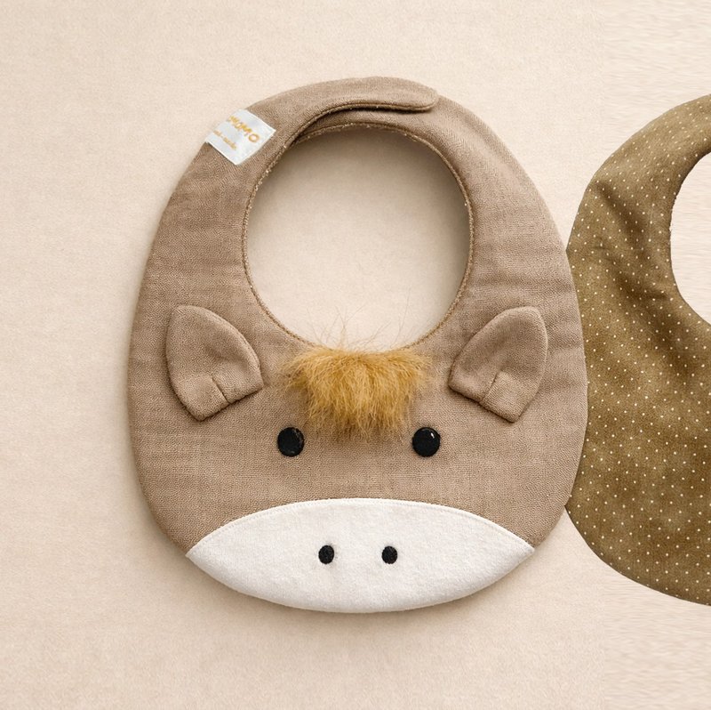 【快速出货】森林小马造型双面围兜口水巾 - 围嘴/口水巾 - 棉．麻 卡其色