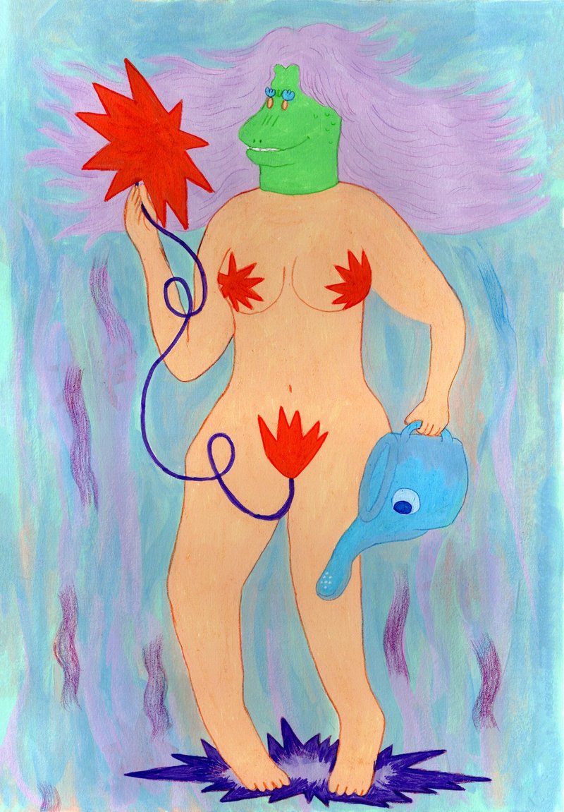 原创手绘怪兽女士自我补给艺术微喷装饰画 - 其他 - 纸 白色