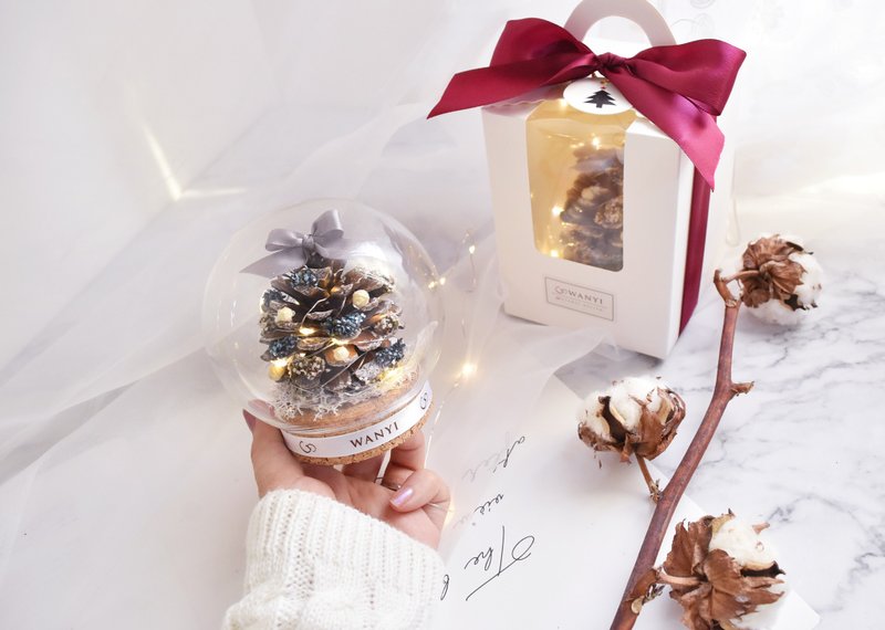 松果圣诞树魔法球小夜灯 干燥花  圣诞礼盒 交换礼物 附圣诞包装 - 摆饰 - 植物．花 咖啡色