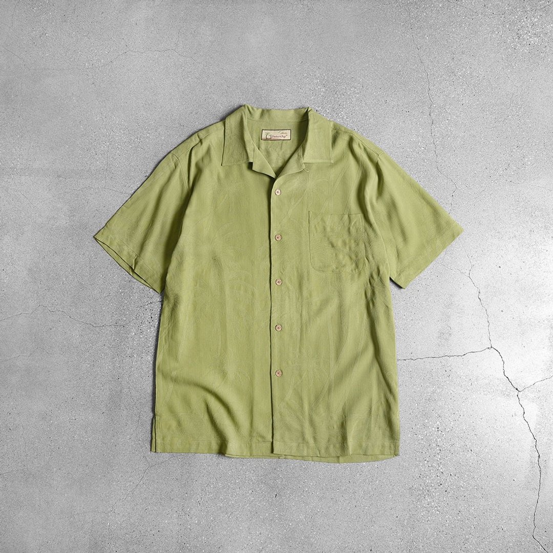 素色 Aloha Shirts 夏威夷衫 /Vintage古着 - 男装衬衫 - 丝．绢 绿色