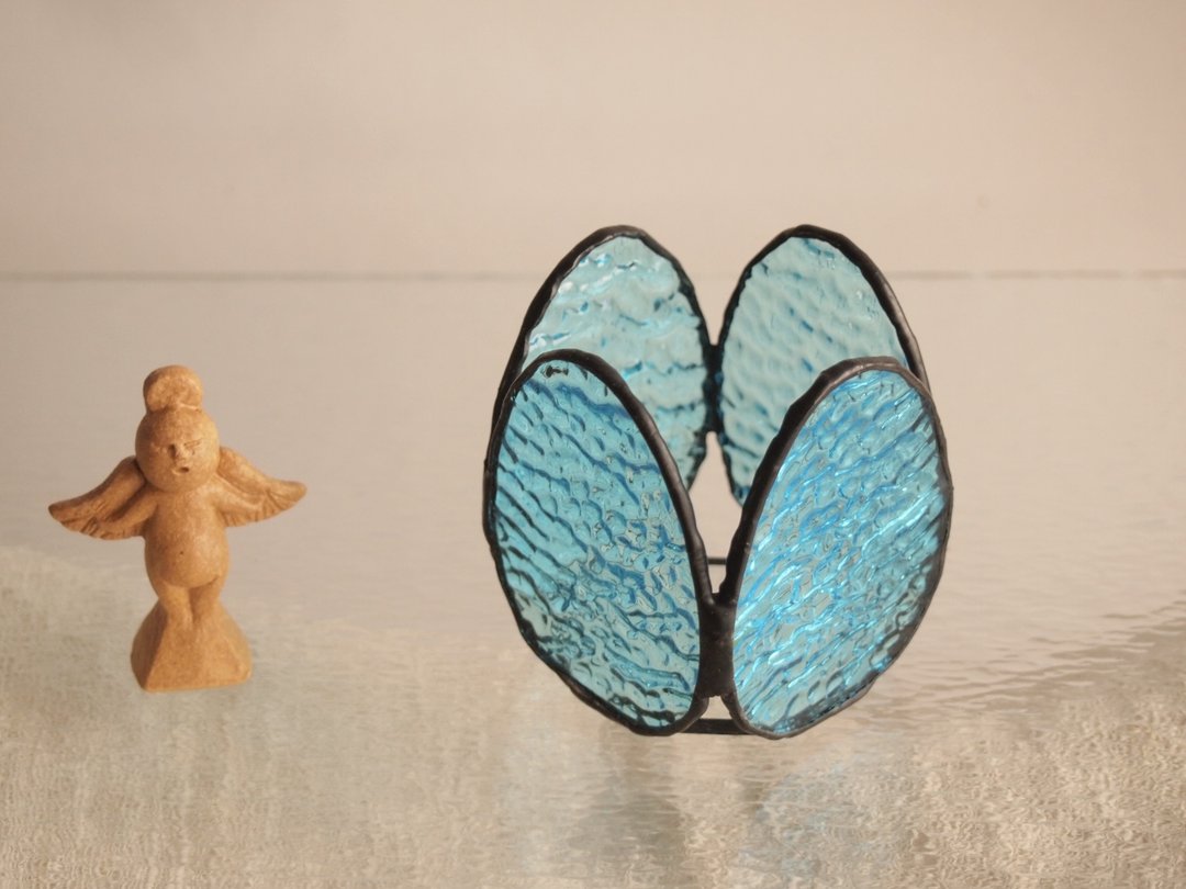 Egg "Water Blue": candle holder · stained glass - 蜡烛/烛台 - 玻璃 蓝色