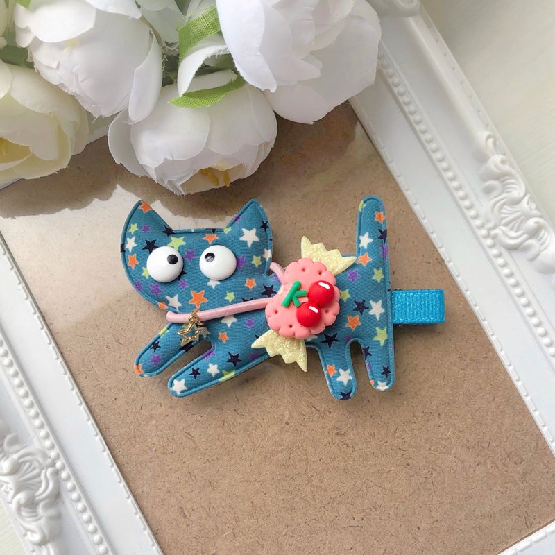 调皮可爱猫咪小动物星星儿童女孩发夹发饰-灰蓝色 - 发饰 - 其他材质 蓝色