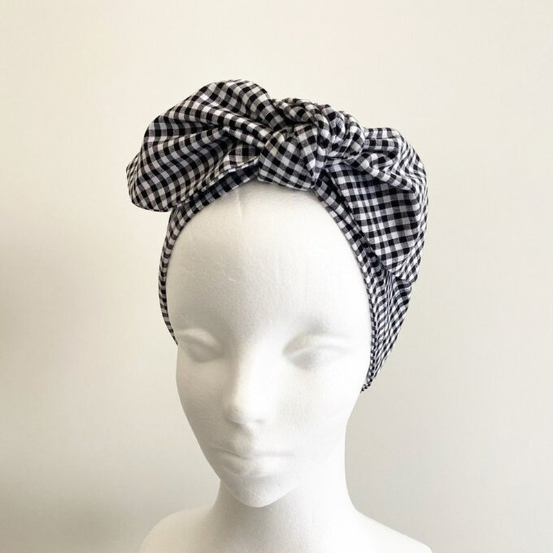 gingham check hair turban scarf neck cooler hair band cotton natural material - 丝巾 - 棉．麻 多色