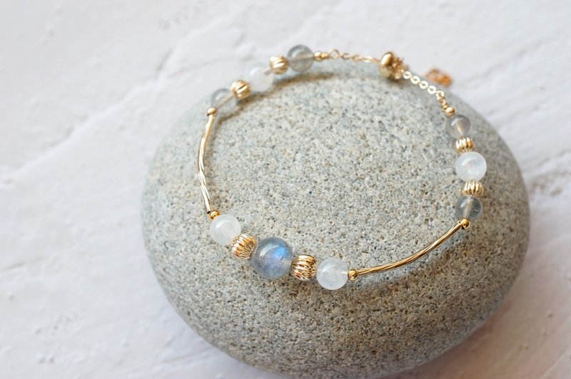 幽幽 - 14K包金 拉长石/月光石手环 (束口链设计) - 手链/手环 - 半宝石 透明