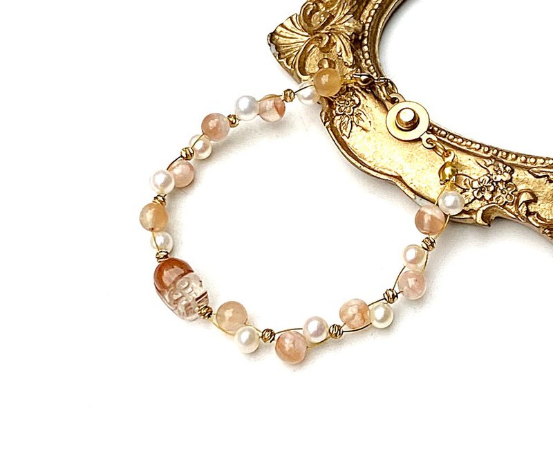 招财启愿守护-樱花玛瑙x淡水珍珠x红兔毛半盆貔貅黄铜编织手链 - 手链/手环 - 水晶 多色
