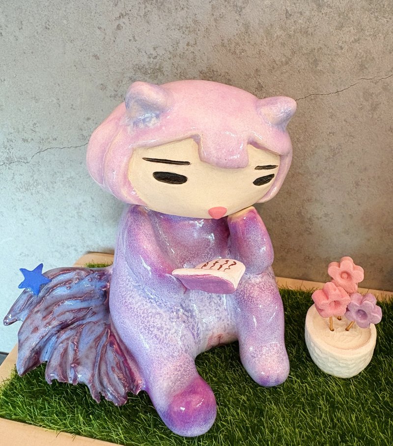 Qimii奇蜜星的小奇兽/交互式疗愈陶偶/猫耳/小蜜 - 摆饰 - 陶 紫色
