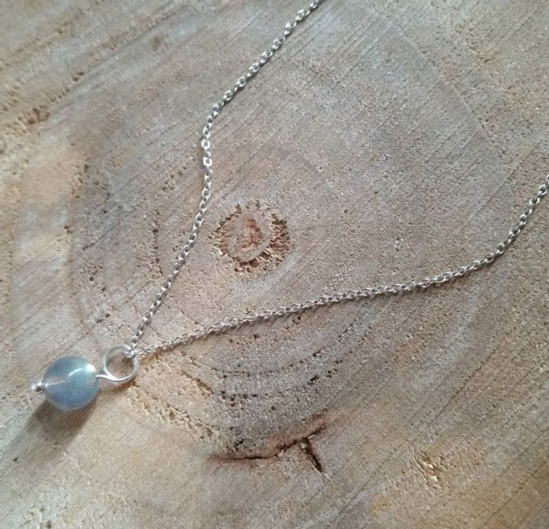 约6/7MM - 彩光拉长石 简约 纯银锁骨链 (链条为1mm粗) 6/7MM labradorite 925 silver necklace - 锁骨链 - 宝石 多色