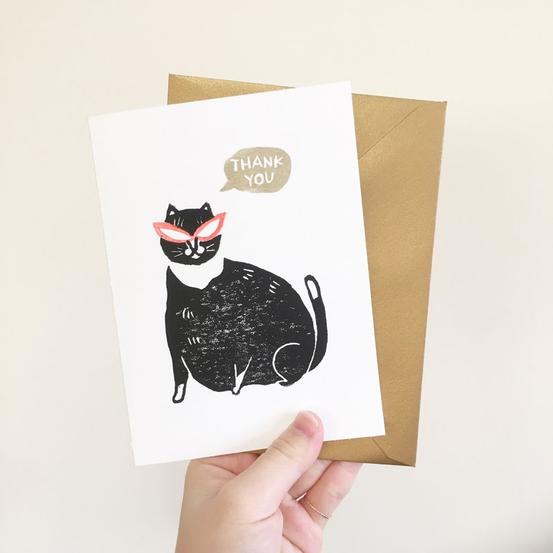 Hand-printed card - Fat Cat Thank You - 卡片/明信片 - 纸 