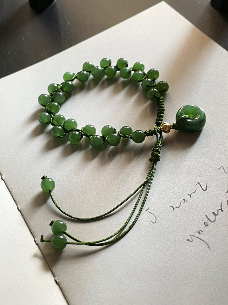 天然和田玉碧玉手绳 手围14~16cm 菝葜X19 - 手链/手环 - 玉石 绿色