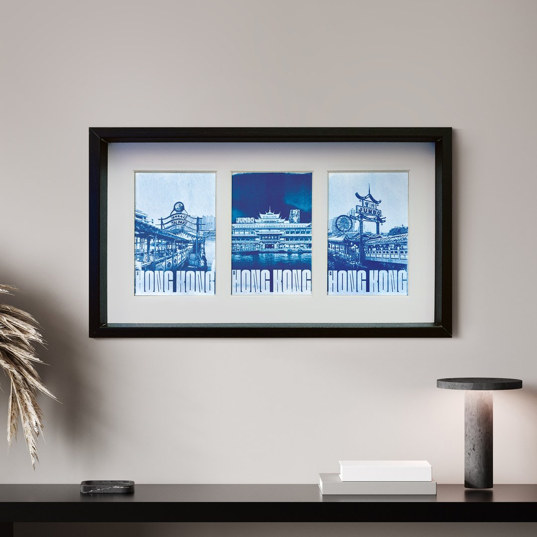蓝晒香港系列 | 珍宝海鲜舫 码头  | 三联画 日本和纸 香港 - 海报/装饰画/版画 - 纸 蓝色