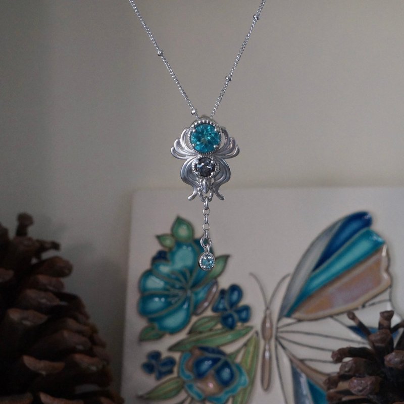 蜘蛛 Only One 系列 磷灰石项链 925银镀白k - 项链 - 纯银 银色