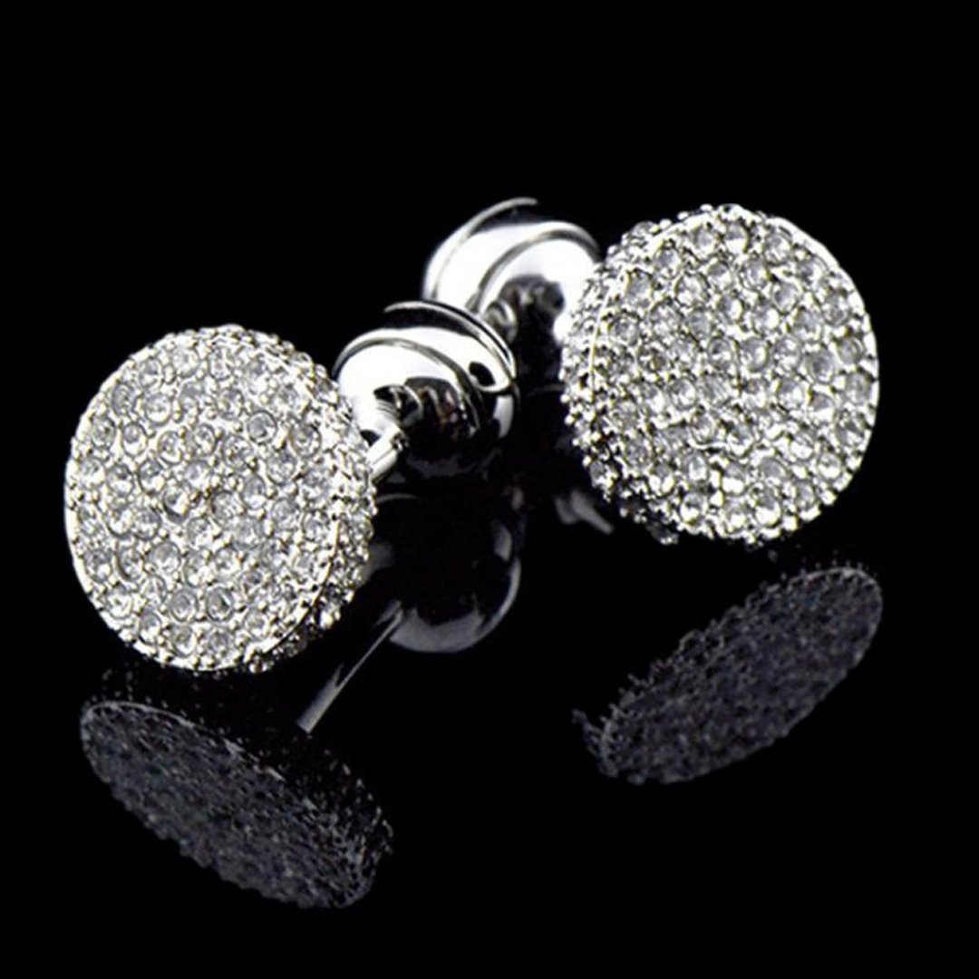 Kings Collection 銀色水晶圓形袖扣 KC10119 銀色 - 袖扣 - 其他金属 银色