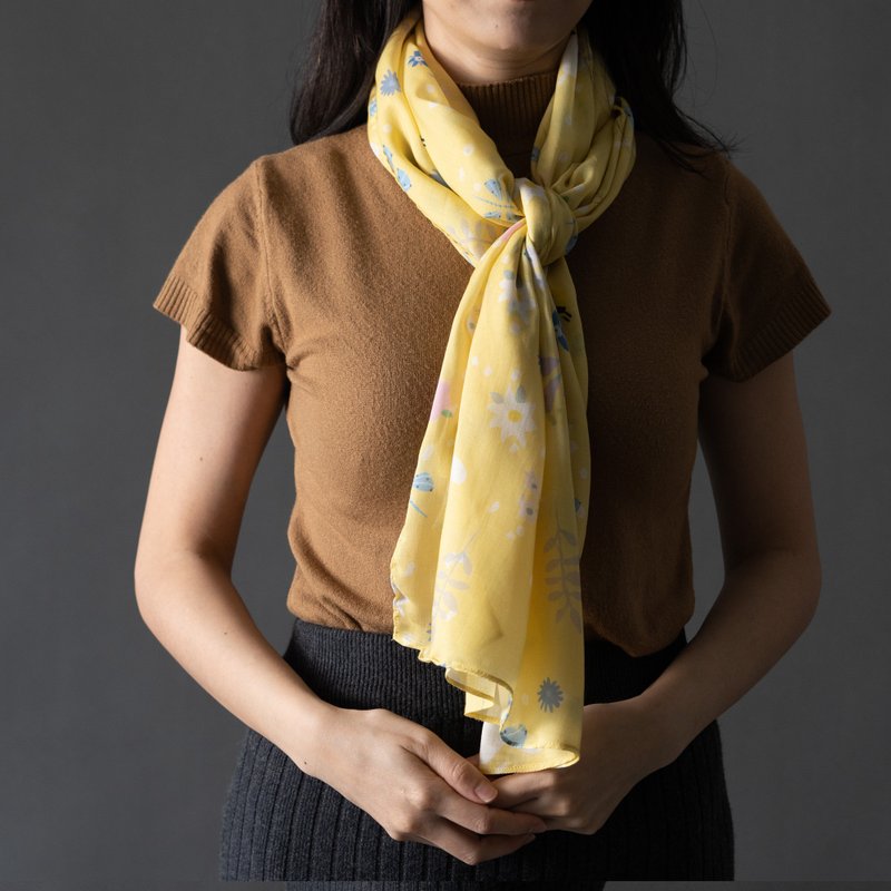 黄色蜻蜓蜜蜂花园 棉柔长条丝巾礼盒装  围巾 - 丝巾 - 棉．麻 
