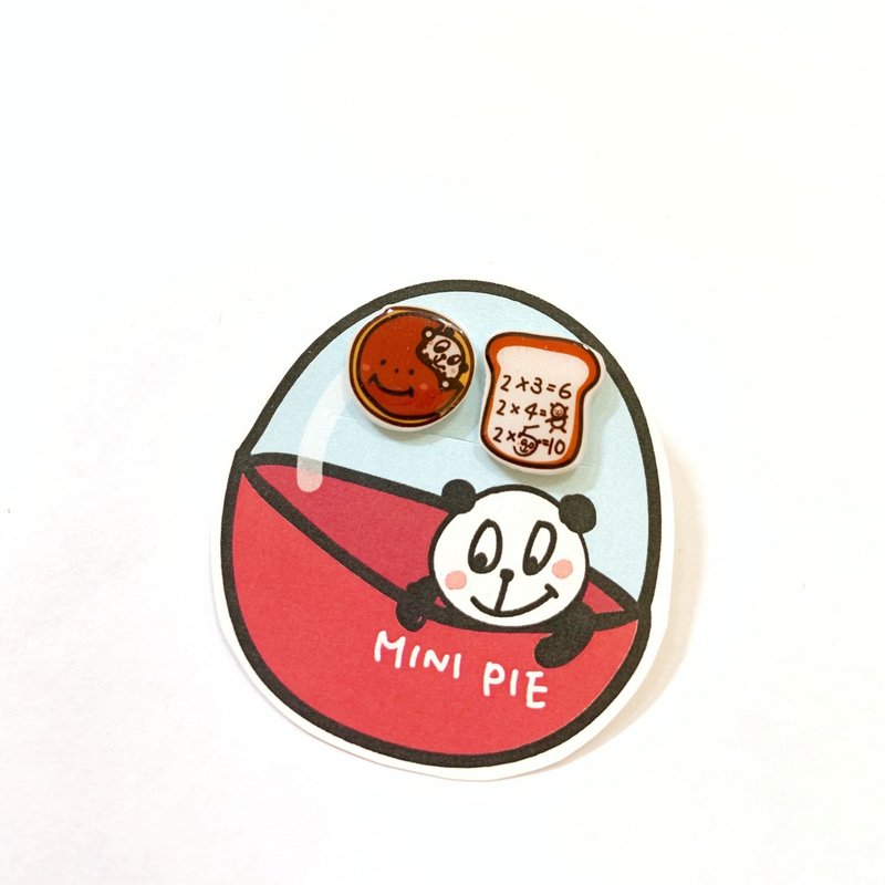 铜锣烧与记忆吐司耳环(两个一组)(可改耳夹式) - 耳环/耳夹 - 塑料 多色