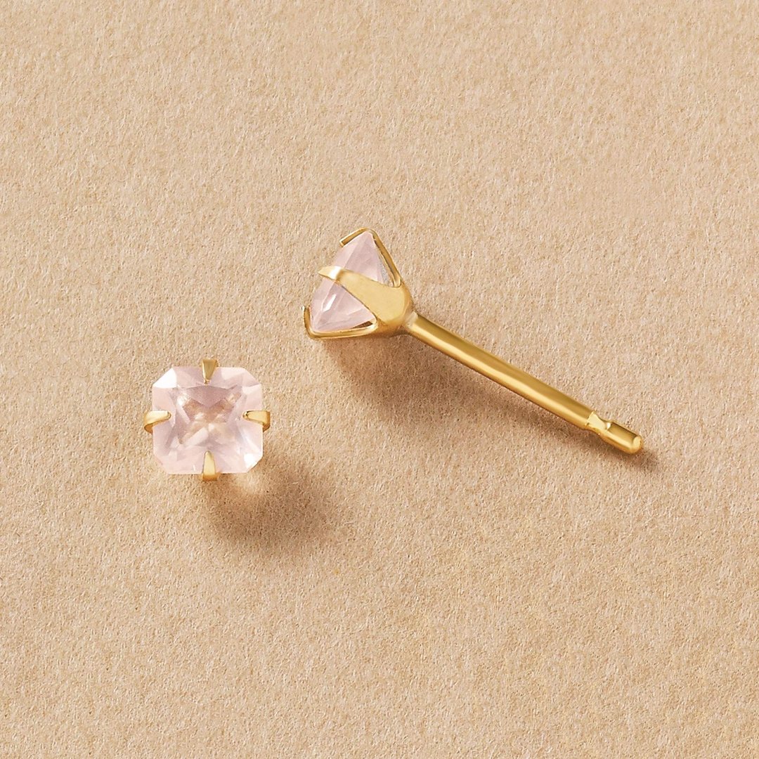 【Second Earrings】 18K 黄金玫瑰石英耳环 - 耳环/耳夹 - 贵金属 