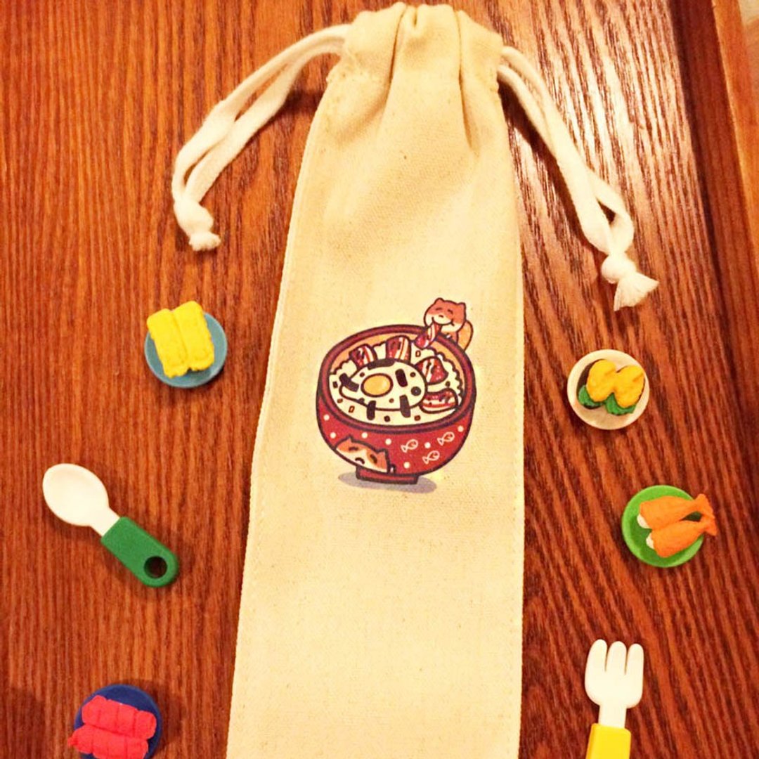 井饭猫 环保吸管/筷套 (纯棉帆布) 手工印制 Straw chopstick - 化妆包/杂物包 - 棉 
