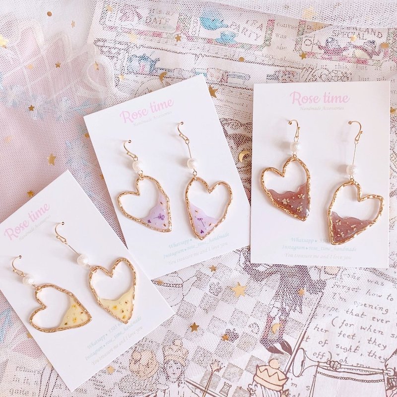 流心巧克力 - 心心 真花耳环 - 耳环/耳夹 - 树脂 多色