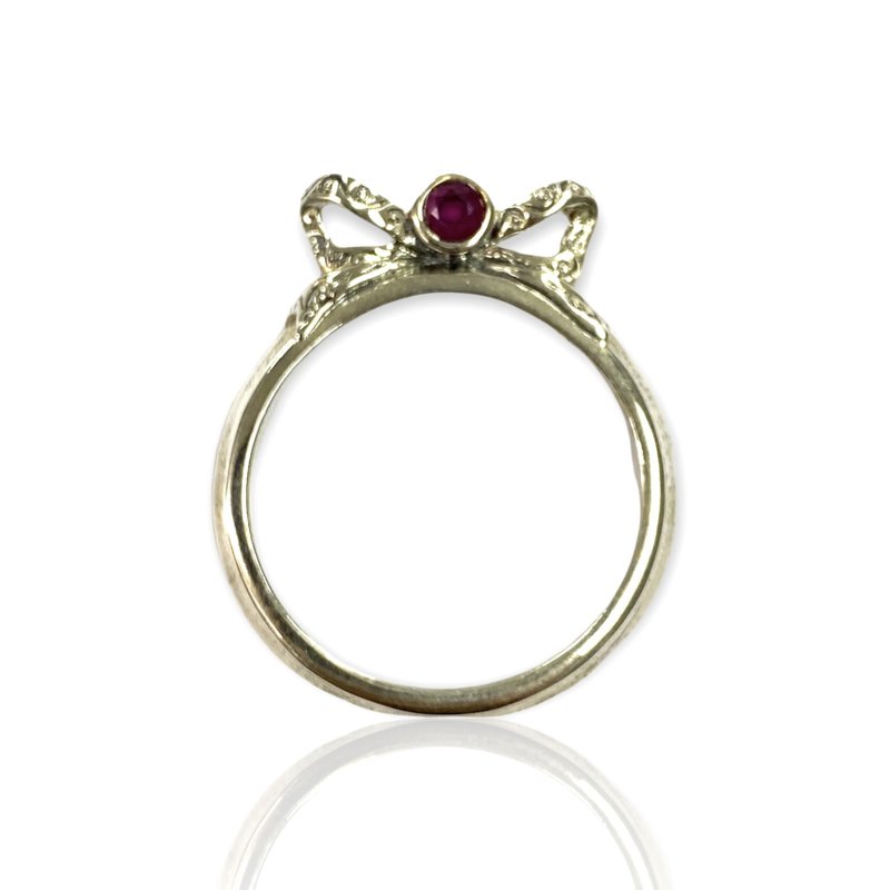 Art Nouveau Style Bow and Ruby Magnifying Glass Loop Pendant 925 Sterling Silver - 其他 - 纯银 银色