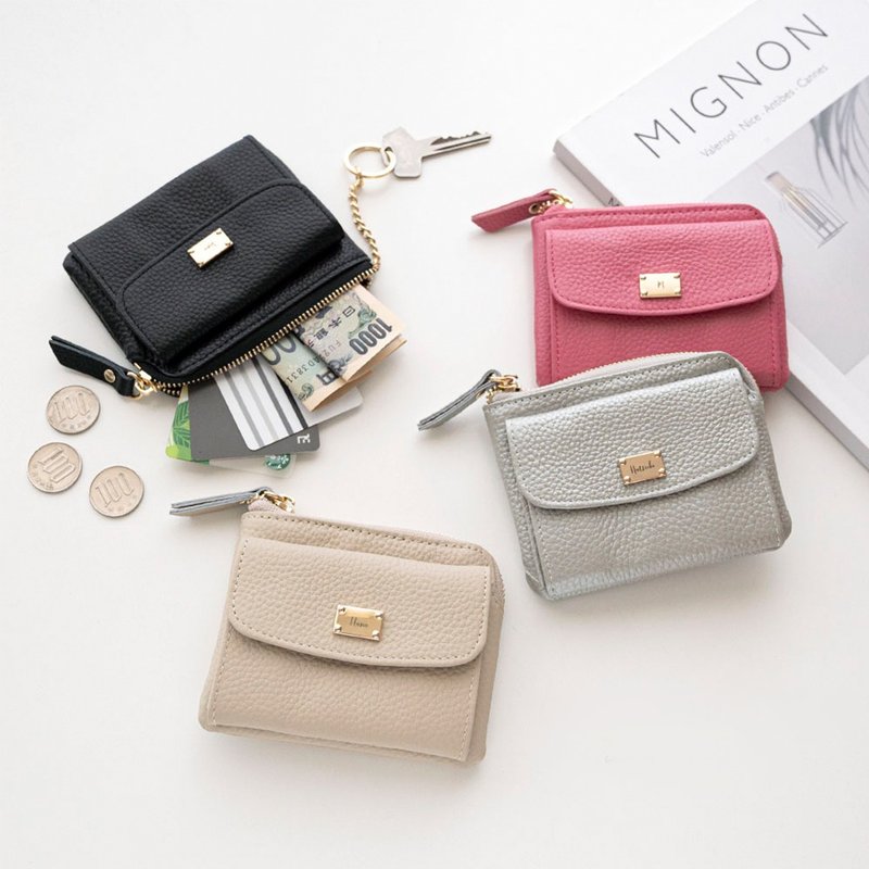 附前袋 多功能收纳包 【 本革 质感 名牌 刻字 】 迷你钱包 小包 小物钥匙包 轻巧 文字刻印 HR58U - 零钱包 - 真皮 黑色