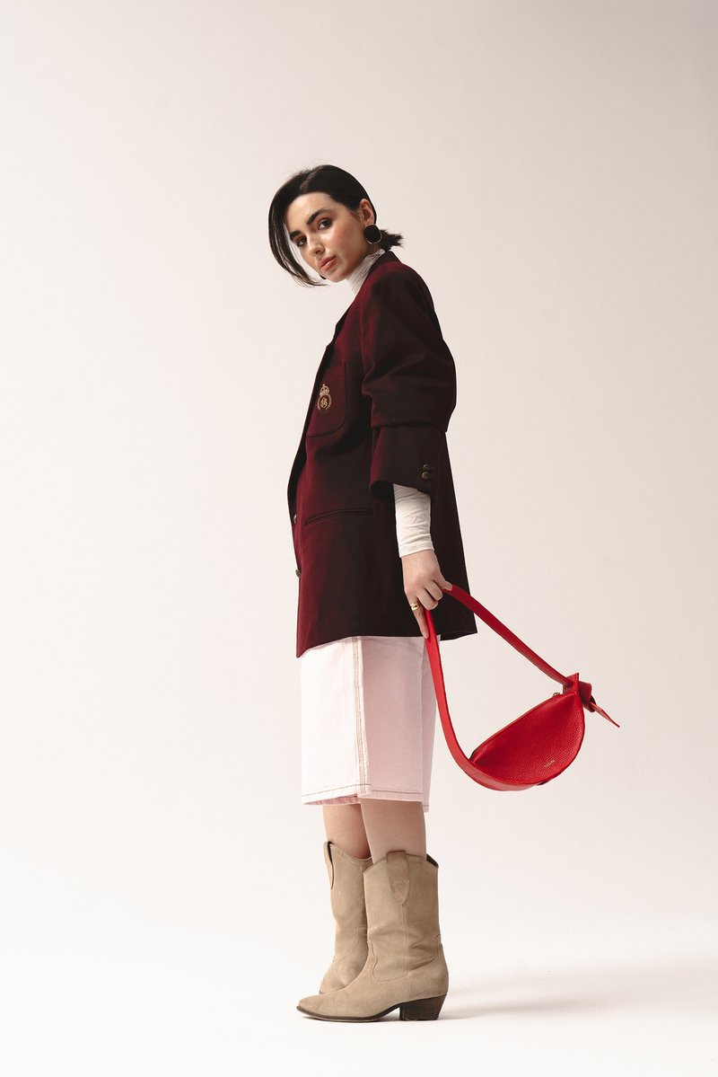 ECLIPSE S | 皮革肩背包 | 极简皮革包 | 女仕包款 - 手提包/手提袋 - 真皮 红色