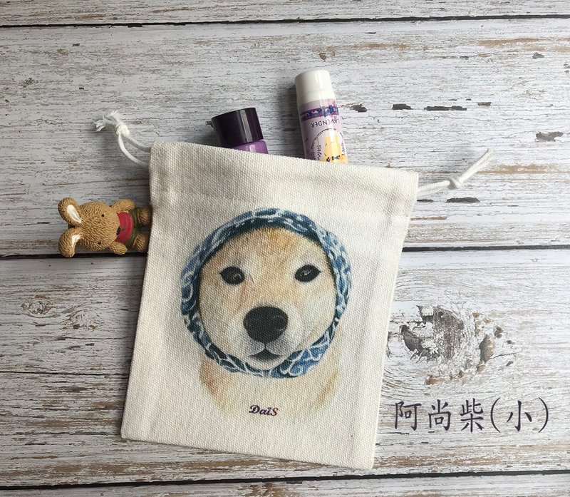 柴犬与猫咪  束口袋  小号 - 束口袋双肩包 - 棉．麻 白色
