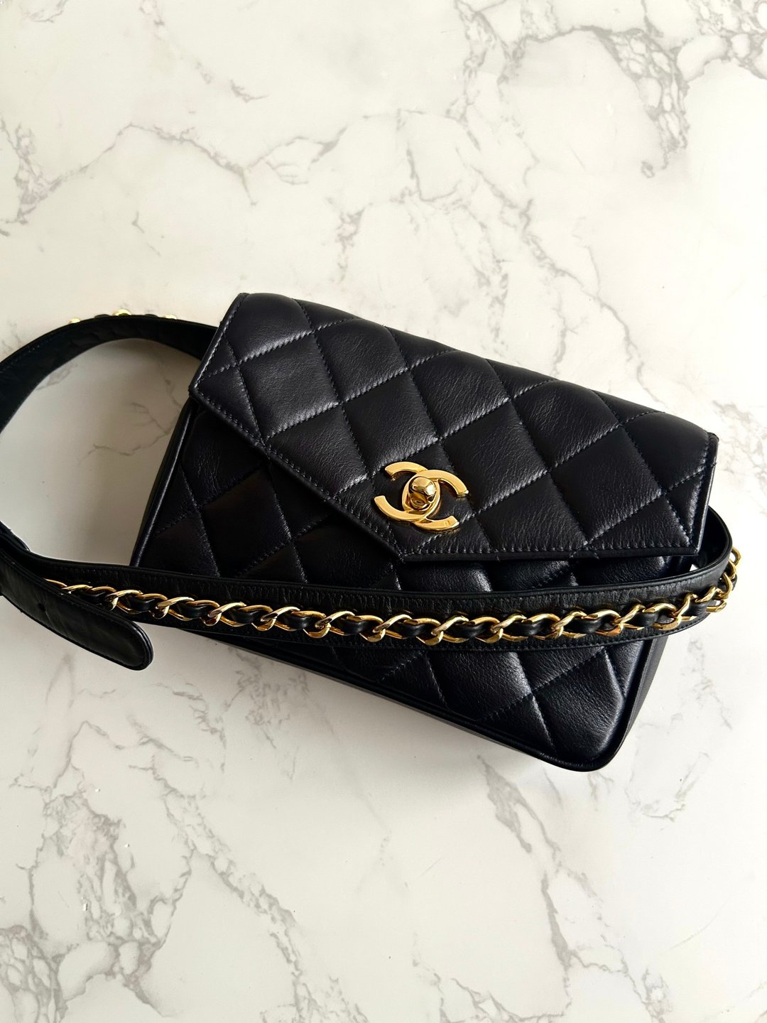 中古二手包 Chanel 黑色金扣单肩包 腰带包 古董包 侧背包 小包 - 侧背包/斜挎包 - 真皮 黑色