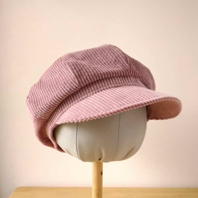 糸文 粗条灯芯绒报童帽-莓果粉 - 帽子 - 棉．麻 粉红色