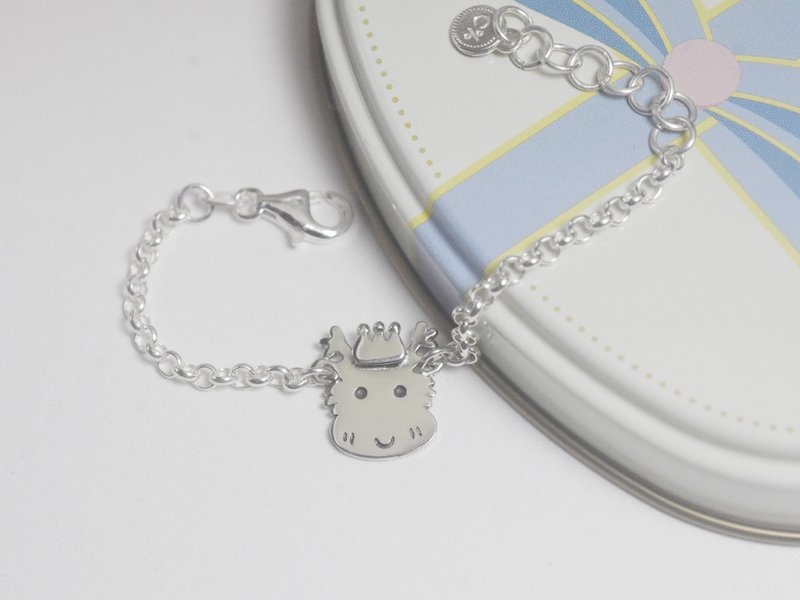 小龙 - 小朋友手链 | 925纯银 宝宝周岁礼 刻字 动物银饰 - 婴儿饰品 - 纯银 银色