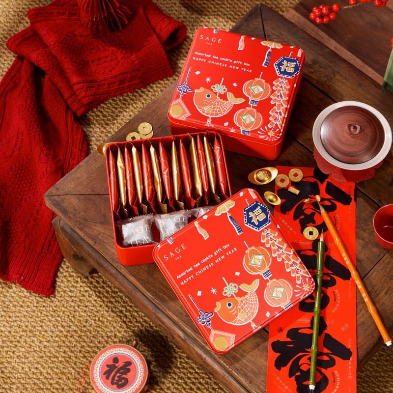 2026 新年送礼推荐 新年礼盒 特选杂锦茶味 12 件 + 6 包茶砖 - 手工饼干 - 其他材质 金色
