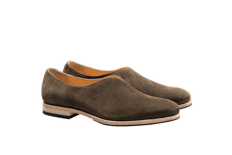 Stitching Sole_V_Gre - 男款牛津鞋/乐福鞋 - 真皮 卡其色