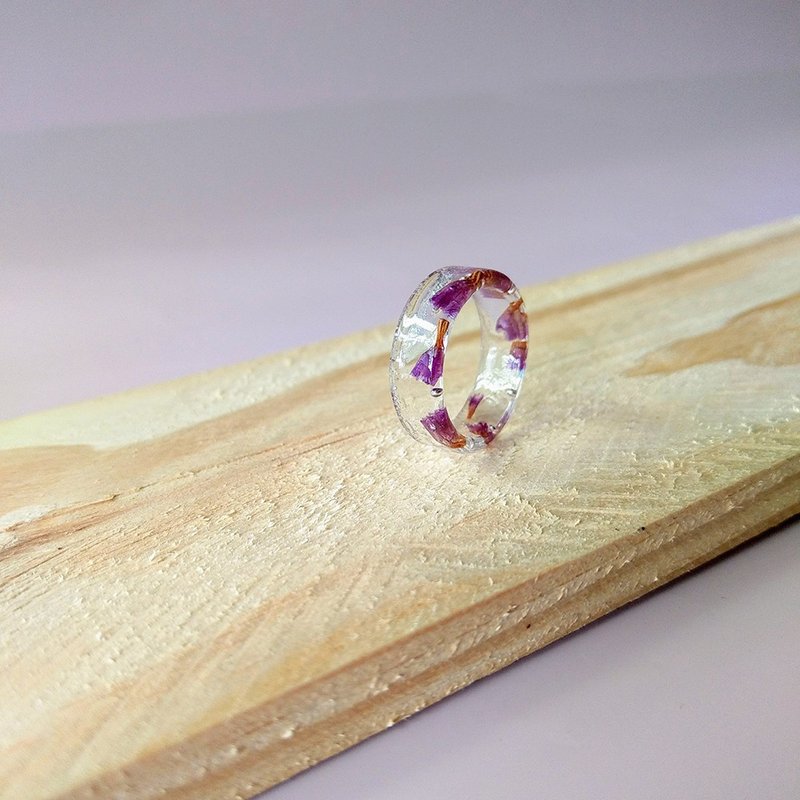 星辰花 树脂戒指 干燥花 紫色 白色 真花戒指 - 戒指 - 树脂 紫色