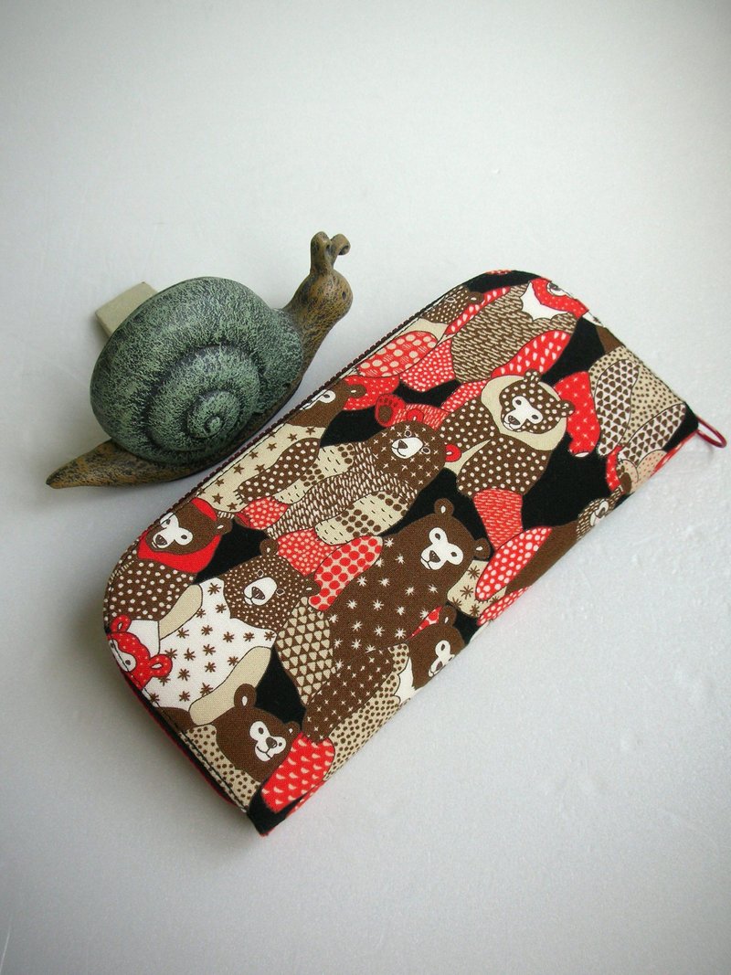 日本绘本系列【斑点熊/黑底】-长夹/皮夹/零钱包/ - 皮夹/钱包 - 棉．麻 黑色