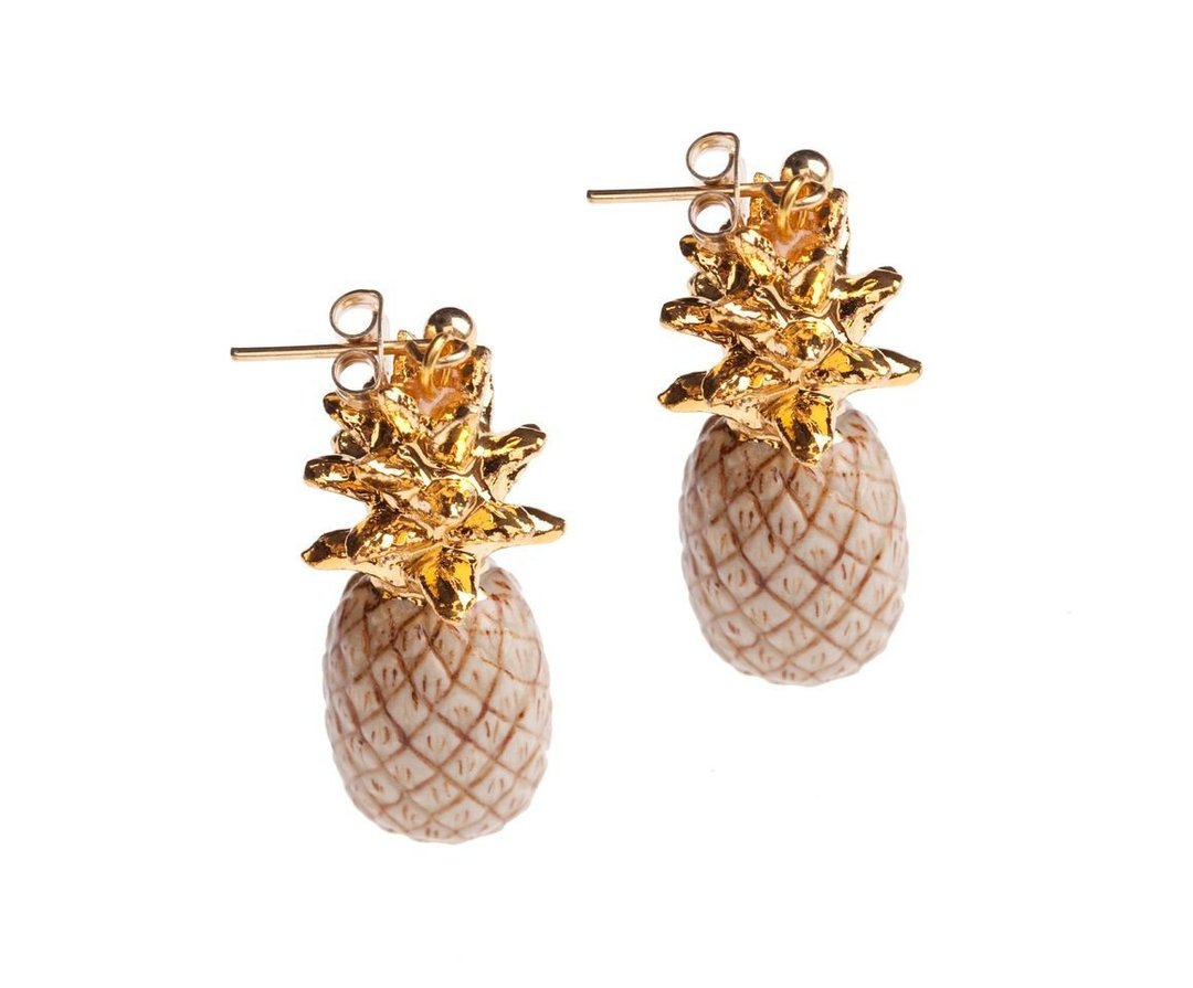 AndMary 手绘瓷耳环-凤梨 礼盒装 Pineapple Stud Earrings - 耳环/耳夹 - 瓷 