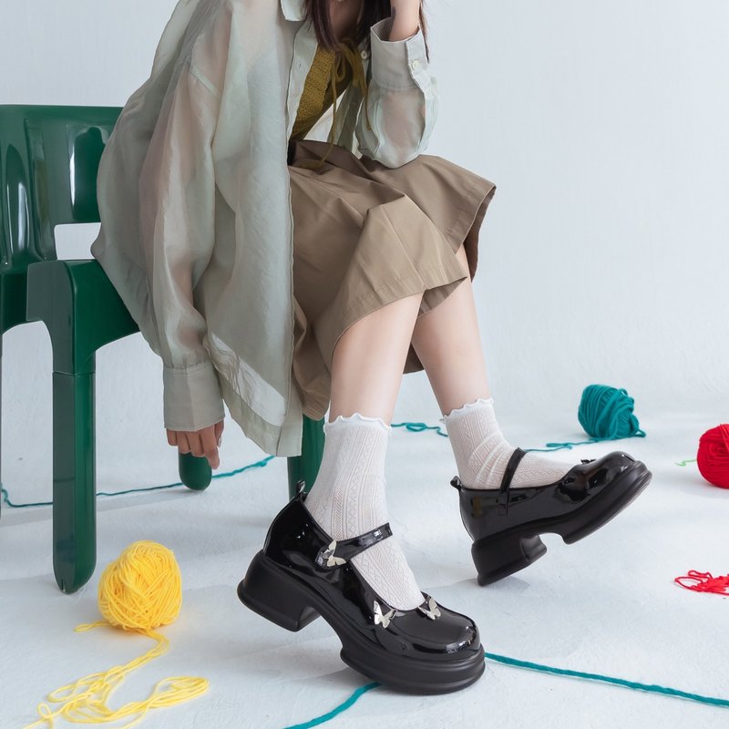 【I called Love】逍遥蝶舞丨漆皮玛莉珍厚底鞋 - 女款牛津鞋/乐福鞋 - 防水材质 黑色