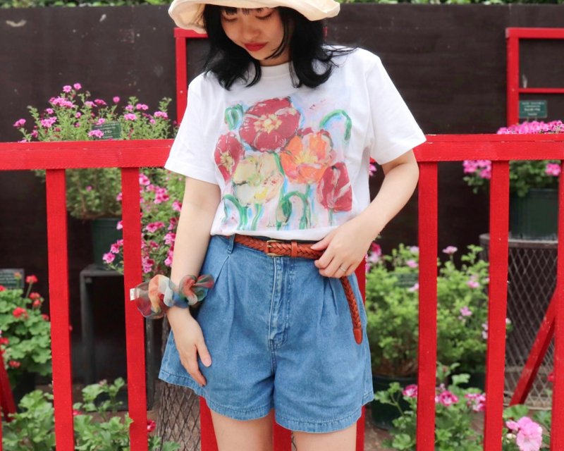 穿戴式艺术T恤 Poppy - 女装 T 恤 - 棉．麻 红色