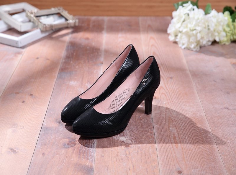 Bella-经典黑-压纹羊皮微尖头真皮高跟鞋 - 高跟鞋 - 真皮 黑色